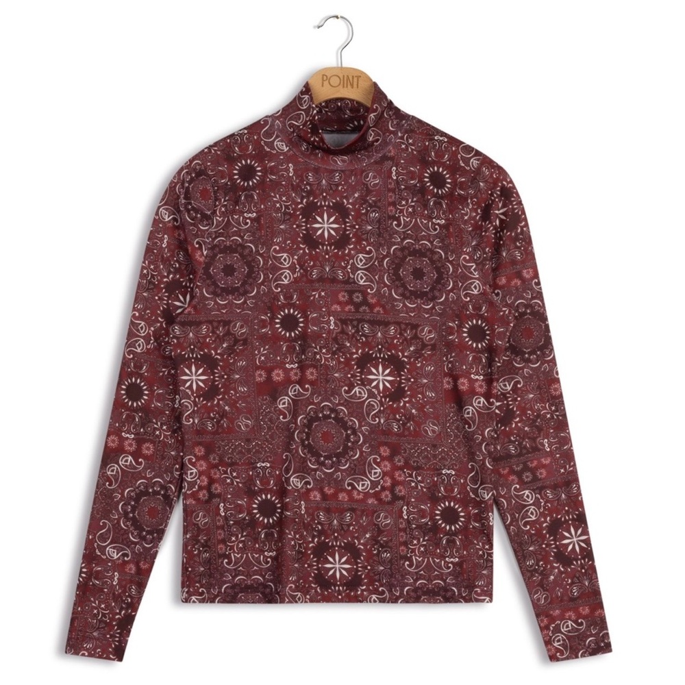 Point Printed Crop Mock Neck Bandana Mix